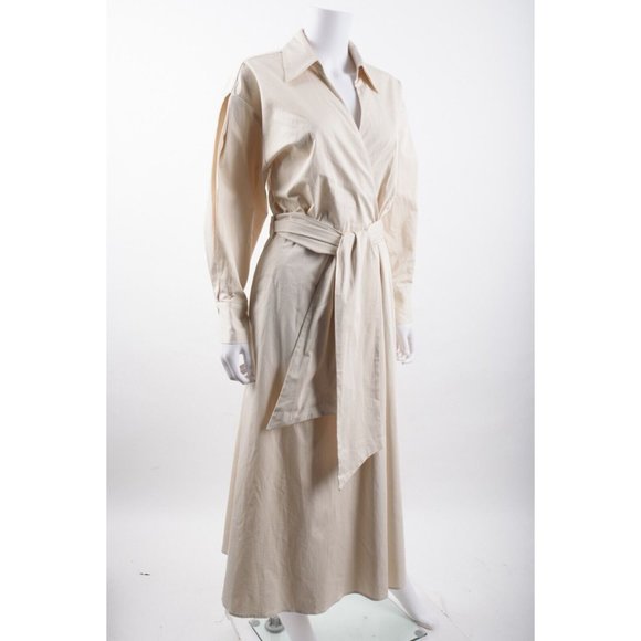 NWT Massimo Dutti Womens Cream Ivory Wrap Midi Dress EU 38 US 6 Poplin 6650/582 - Picture 3 of 7